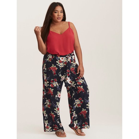 torrid Pants - Torrid Navy Floral Print Challis Wide Leg Pants 00